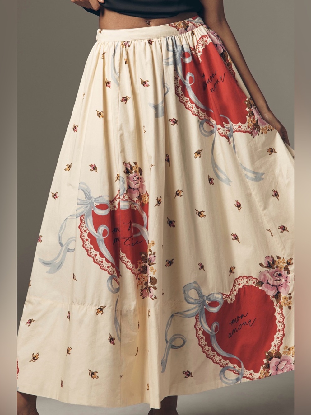 Anthropologie Maeve Jacie Poplin Printed Maxi Skirt Vintage Heart - Picture 3 of 16